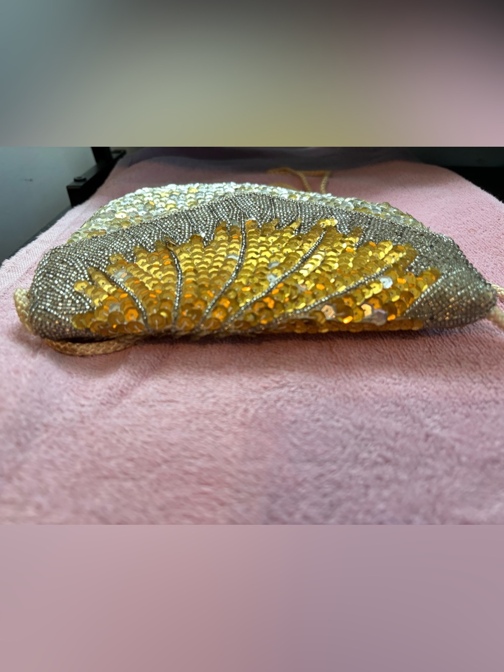 Vintage Art Deco Beaded Sequin Evening Bag Gold Silver Convertible Clutch - Picture 7 of 10